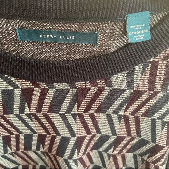 Perry Ellis Gray Geometric Pullover Modal Sweater Big Mens XLT Hipster Grandpa - Picture 7 of 7